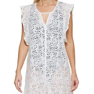 Tommy Hilfiger Eyelet Flutter-Sleeve Swim Cov Eyelet Burnout Soft White SM